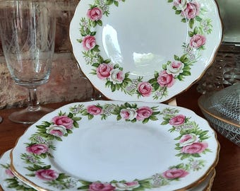 Plato de tarta inglés vintage con rosas – Porcelana fina Colclough – Plato de estilo rústico romántico – Plato de tarta floral Inglaterra