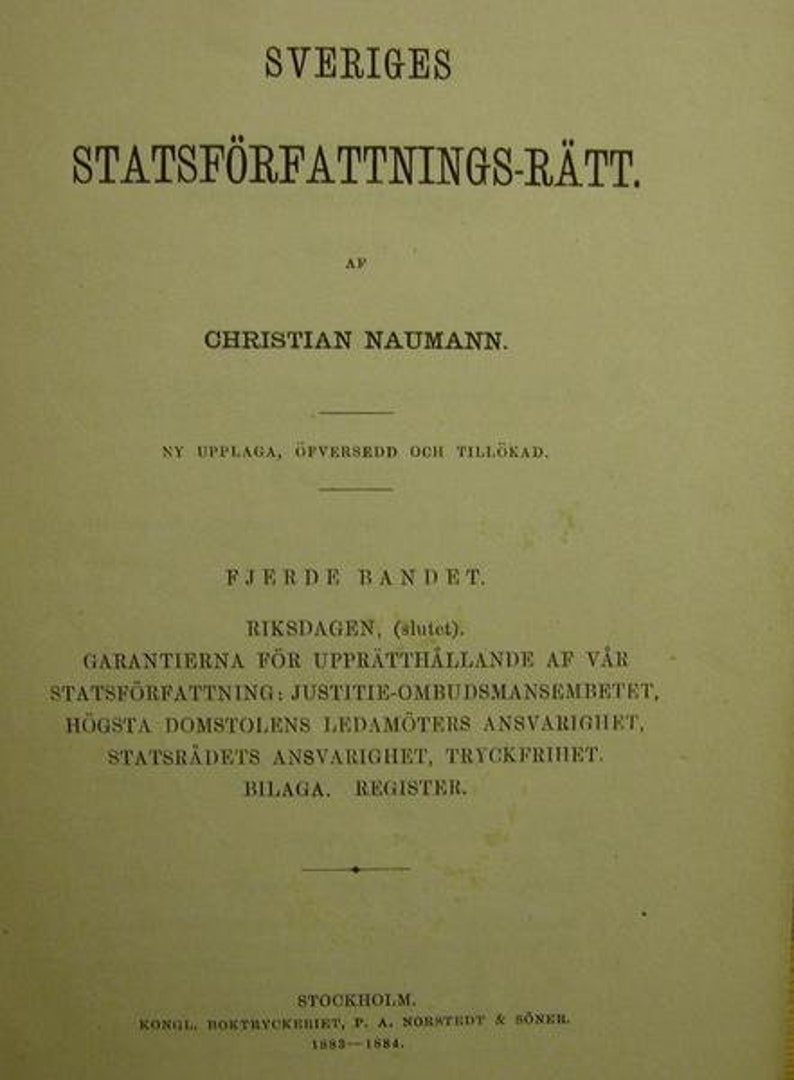 Sveriges Statsföfattings-Rätt. 1883-1884 image 1