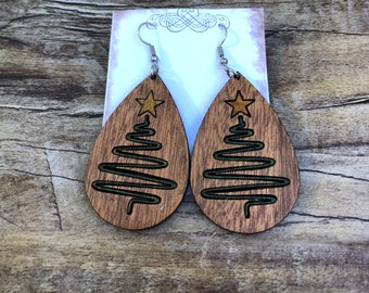 Christmas wooden earrings