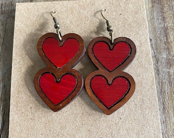 Heart Earrings-Wooden inlaid earrings