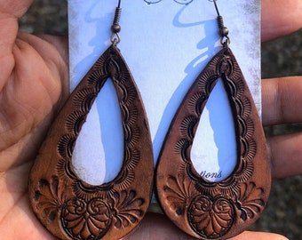 Tooled leather earrings