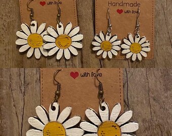 Wooden Daisy Earrings