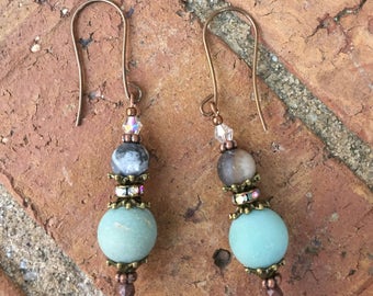 Amazonite Beads Earrings, Aqua beads Eartings