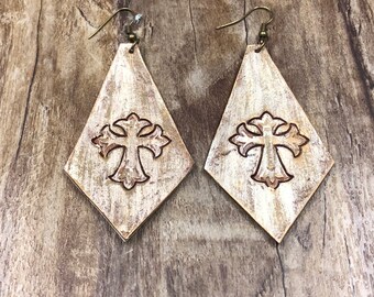 Tooled Leather earrings - Unique Leather Earrings-Handmade Earrings-Custom Earrings- Stamping Earrings