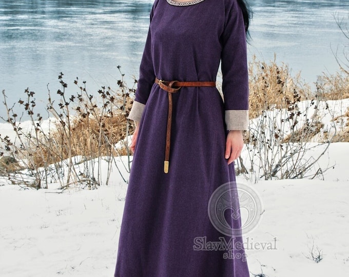 Early Medieval Wide Warm Wool Dress With Natural Silk Hems for Viking ...