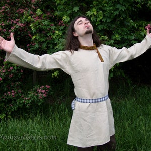 Medieval Russian Linen Shirt &quot;Rubacha&quot; with selvage for Slavic reenactors and Ruthenian costume | Medieval linen tunic with selvage