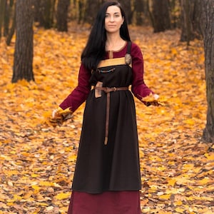 Early Medieval Hedeby Wool Apron Dress Smokkr, Pinafore Dress with Diamond Twill Trim for Slavic Viking Woman Historical Reenactment Costume
