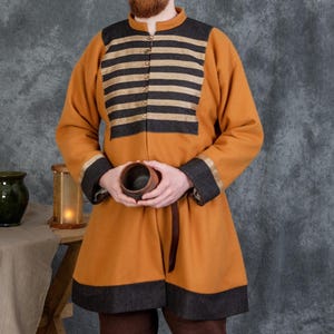 Early Medieval Viking Birka wool coat/kaftan with silk hems for Viking man costume | Rich viking wollen tunic with silk hems reenactment