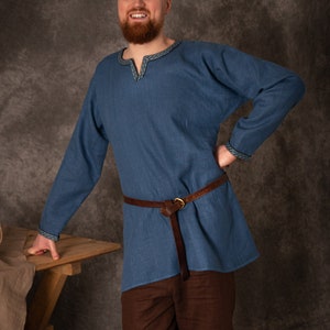 Early Medieval Linen Tunic Shirt With Woven Trim for Slavic and Viking ...