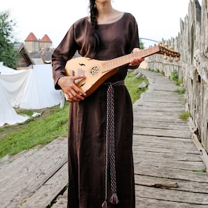 Early Medieval wide long linen underdress gown with round neckline for Slavic Viking woman historical costume, LARP and ren faire gown