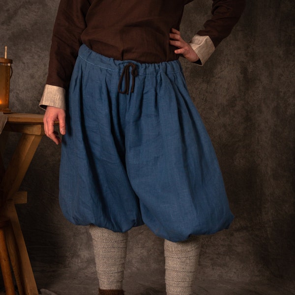 Frühmittelalterliche Wikinger-Pasbyxor-Leinen-Baggy-Hose/Hose nach historischem Muster für Wikinger- und Slawen-Reenactors, Wikinger-Mann-Kostüm