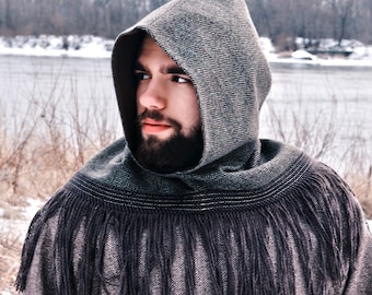 Woollen Orkney Hood from Iron Age based of historical pattern from Orkney Island for Viking reenactment and costume, unisex wool hood
