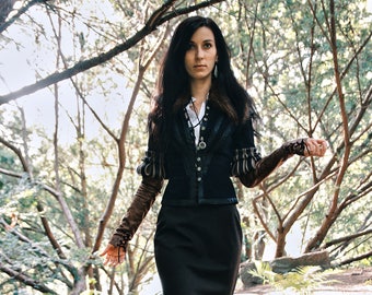 YENNEFER | Wool jacket, cotton shirt and skirt, mittens inspired by outfit of Yennefer from Vengerberg , the Witcher game, LARP cosplay