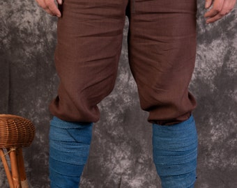 Early Medieval Natural Linen Basic Straight Pants/Trousers with Drawstring for Slavic Viking Man Historical Reenactment Costume, LARP SCA