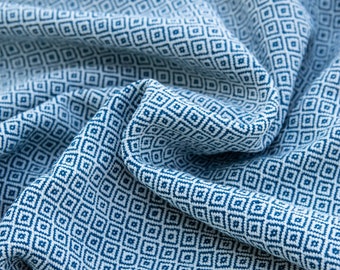 HANDWOVEN 100% wool diamond twill blue/white fabric 350 gr/m2 for sewing, early medieval reenactment, viking and slavic costumes, for craft
