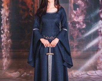 CELTIC FOREST | Medieval fantasy fairy 100% linen dress with wide sleeves inspired by Celtic mythology for elven LARP, Ren Faire Costume