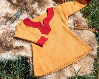 Birka wool tunic with wool hems/borders and 2 wedges for Early Medieval little Slavic Viking boy/toddler/child for historical costume