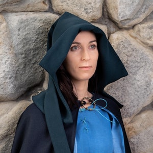 Medieval wide wool hood with 100% linen lining with liripipe based on historical  pattern for Medieval woman historical reenactment costume