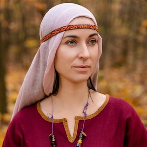Early Medieval Viking Slavic Handwoven Natural Wool Tablet Loom Trim Selvedge Headband with braid for historical reenactor costume