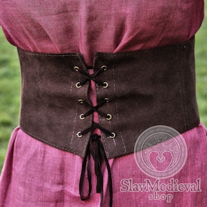 Fantasy laced corset belt made of artificial suede with cotton lining for LARP, SKI FI, elven medieval costume | Vegan leather belt