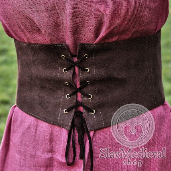 Fantasy laced corset belt made of artificial suede with cotton lining for LARP, SKI FI, elven medieval costume | Vegan leather belt