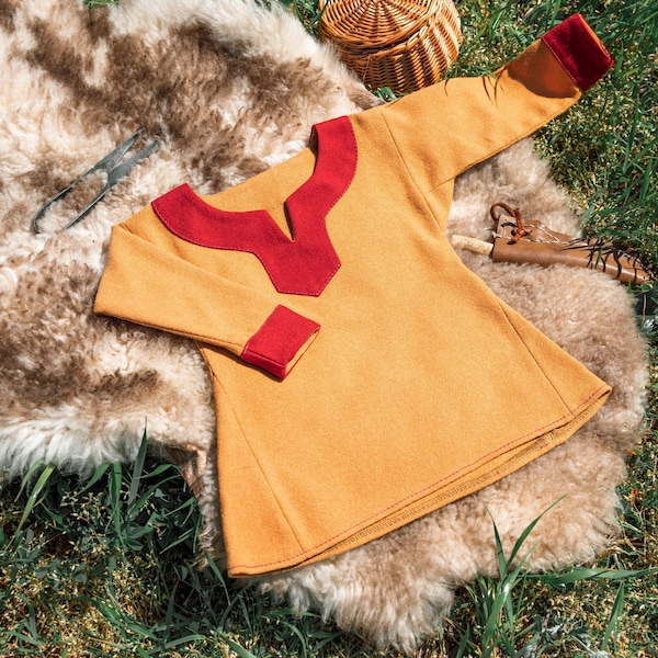 Birka wool tunic with wool hems/borders and 2 wedges for Early Medieval little Slavic Viking boy/toddler/child for historical costume