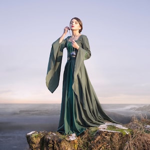 Lady of the Lake |Fantasy Medieval satin cotton wedding dress tied at back for forest goddess forest Elven cosplay, LARP,Ren Faire Costume