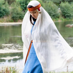 IN STOCK | Early Medieval Natural Linen Rectangular Wide Linen Scarf Veil Headcover for Slavic Viking Medieval Renaissance Reenactment