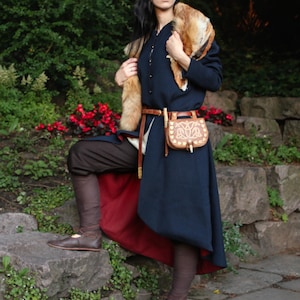 Abrigo de batalla de lana de peso medio natural con forro de algodón, estilo medieval, renacentista, fantasía, vikingo, ranger, druida, cosplay de la reina Lagertha
