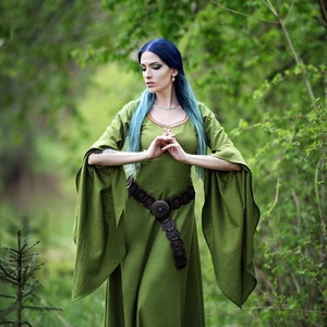 CELTIC FOREST | Medieval fantasy trimmed cotton/linen dress with wide sleeves inspired by Celtic mythology | Elven Ren Faire Costume