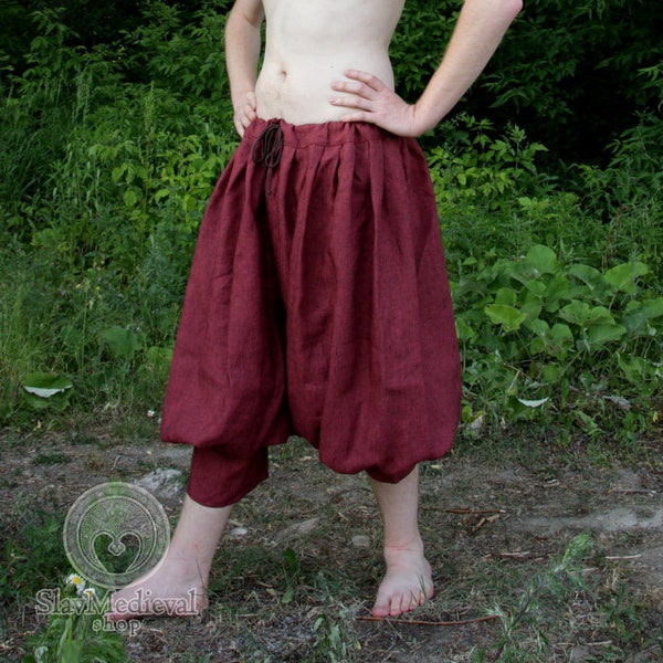 Early Medieval Viking  Pasbyxor linen baggy pants/trousers based on historical pattern for Viking and Slavs Reenactors, Viking Man Costume