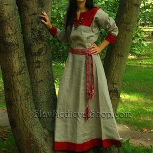 Early Medieval Viking linen underdress with linen hems for Viking and Slavic woman reenactor historical costume | Viking linen wedding dress