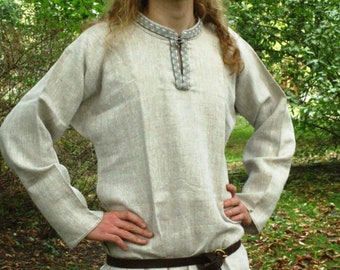 Medieval Slavic Russian Linen Shirt with selvage "Rubacha" for Slavic man costume | Medieval linen tunic with selvage for reenaction