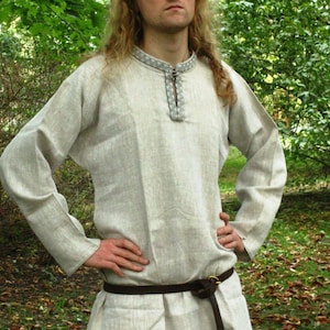 Medieval Slavic Russian Linen Shirt with selvage &quot;Rubacha&quot; for Slavic man costume | Medieval linen tunic with selvage for reenaction