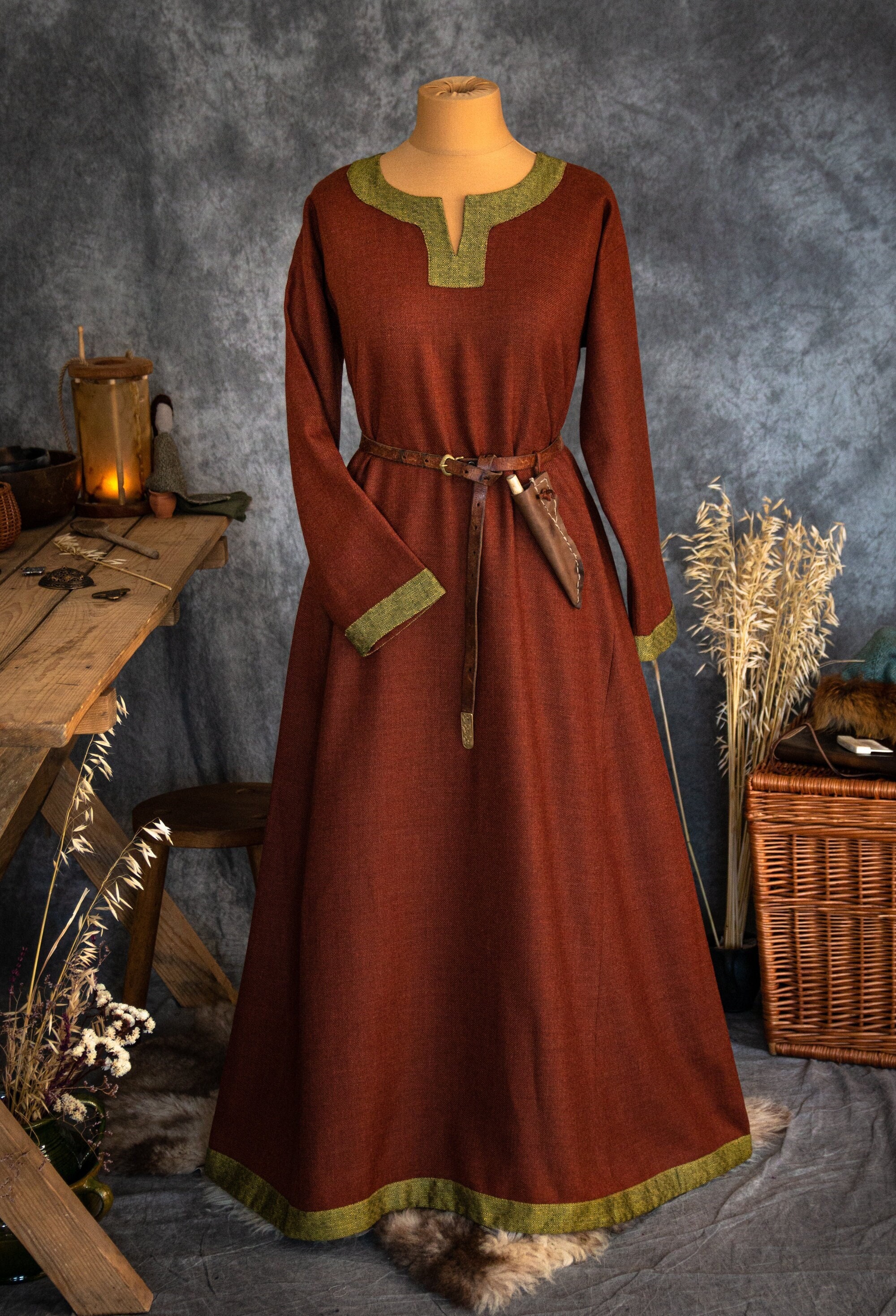 Early Medieval Viking Wide Warm Wool Dress With Diamond Twill Wool Hems for  Viking and Slavic Woman Reenactor Historical Costume