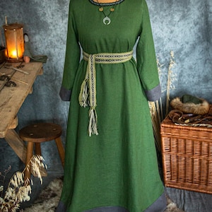 Early Medieval Viking Linen Dress With Linen Hems and Woven Trim for ...