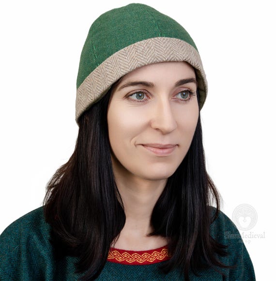 Early Medieval Birka Natural Wool Round Hat With Wool Trim and