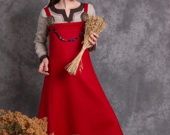 Hedeby Viking Apron Dress, Wool Smokkr Hangerock for Reenactment Costume