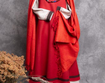Hedeby Viking Apron Dress, Wool Smokkr Hangerock, Hand Stitched Early Medieval Outfit