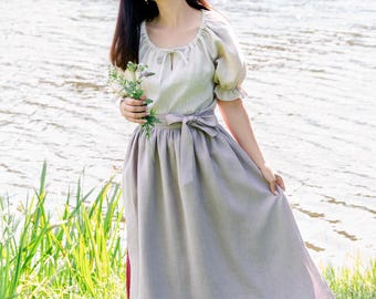 Pleated Linen Apron Skirt, Cottagecore pinafore for Ren Faire, Medieval Bavarian Costume