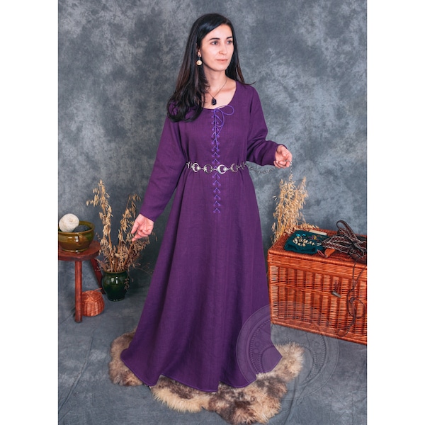 Ren Faire 100% linen wide front-laced late medieval chemise Cotte simple for LARP, cosplays, historical reenactment and stylizations