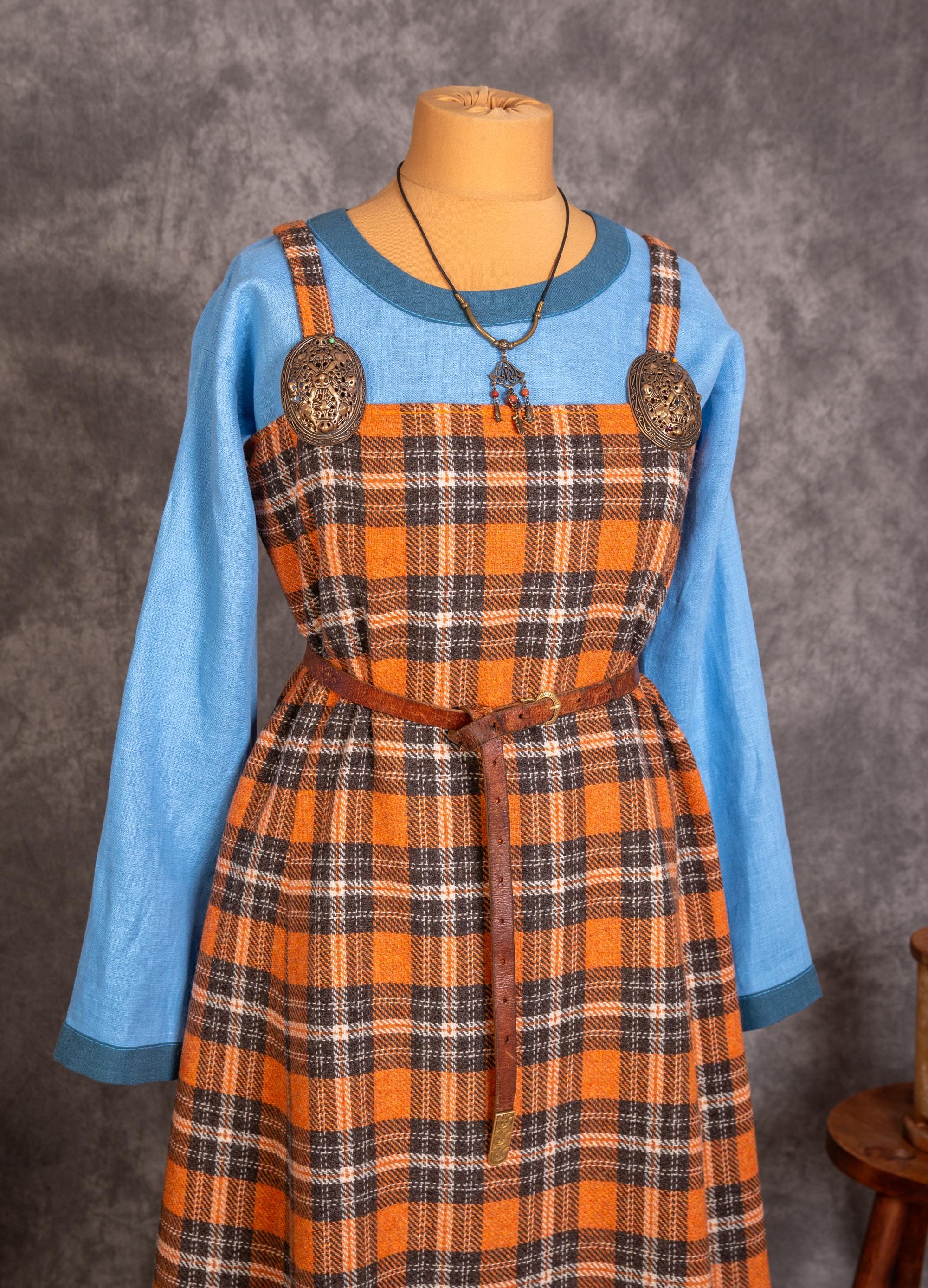 Early Medieval Plaid/checked/tartan Wool Apron Dress Smokkr