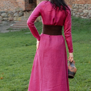 Medieval Renaissance Faire Natural Linen Wide Chemise Peasant Dress Gown with Pleated Neckline, Cottagecore dress, Renaissance Night Dress image 6