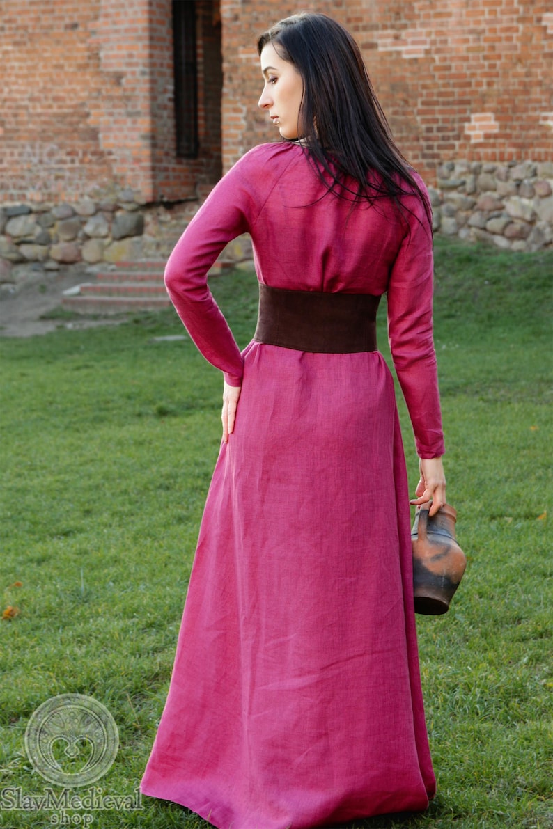 Medieval Renaissance Faire Natural Linen Wide Chemise Peasant Dress Gown with Pleated Neckline, Cottagecore dress, Renaissance Night Dress image 6