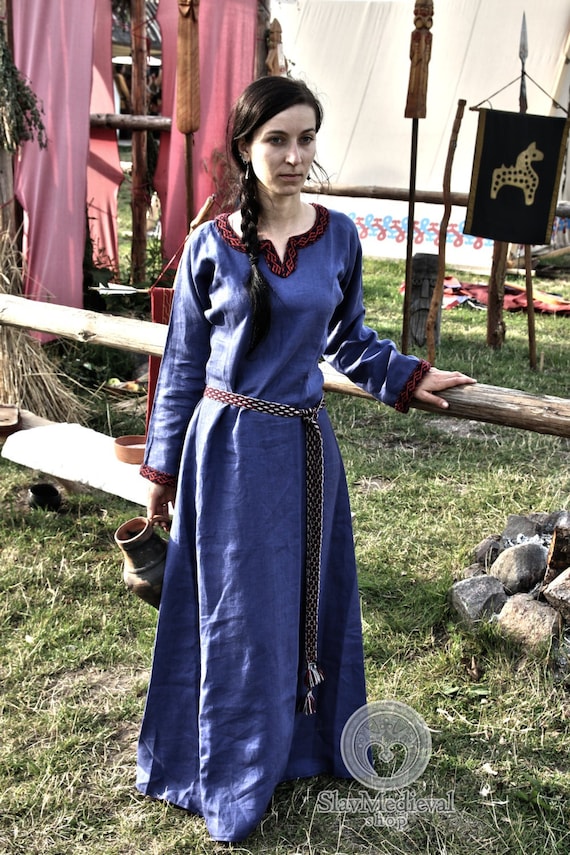 Vestido medieval mujer, ropa larp, recreación medieval, vestido de lino  medieval, regalo de Navidad -  México