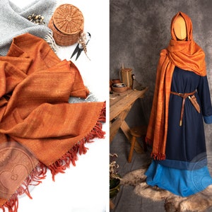 HANDWOVEN SILK WOOL  diamond twill warm scarf shawl with tasseles for Early Medieval Viking and Slavic woman historical reenactment costume