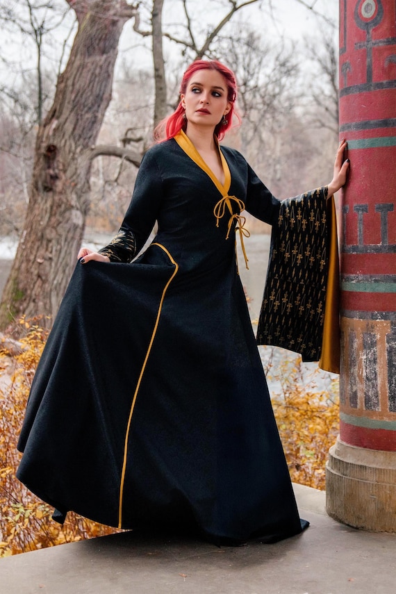 BLACK DAGGER | Cersei Lannister Westeros Jacquard Wide Kimono Wrap Dress  Long Wide Sleeves Game of Thrones for LARP and Ren Faire Costume - Etsy
