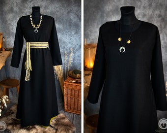 Early Medieval Birka warm wool dress T-tunic with two wedges, round neckline for Viking and Slavic woman historical reenactment costume