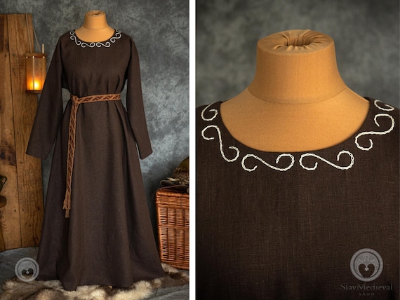Early Medieval Viking Wide Loose Linen Underdress With Handmade Embroidery  for Viking and Slavic Women Historical Reenactment Costume -  Canada