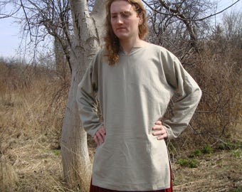 Middeleeuws hemd, Viking linnen tuniek voor heren met zijsplitten, Birka re-enactment kostuum. Echt product.